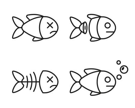 set of fish icons. vector illustration. dead and live fishのイラスト素材