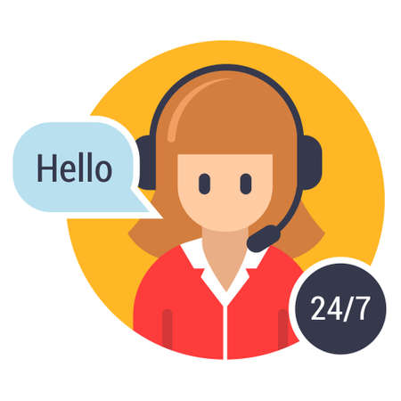Support girl. Round bubble icon. vector illustrationのイラスト素材