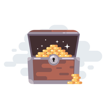 vector image of old treasure chest with coins. golden coinsのイラスト素材