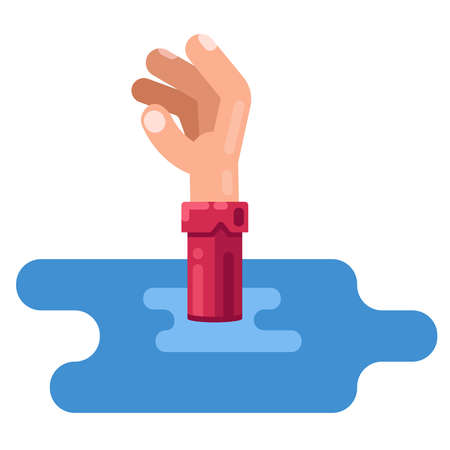 man sinks in water. outstretched hand request for help. illustration on white backgroundのイラスト素材