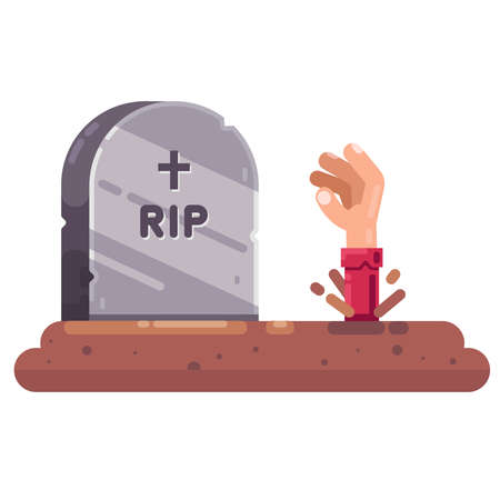 a living zombie is burying itself from the grave. festive illustration for halloween. flatのイラスト素材