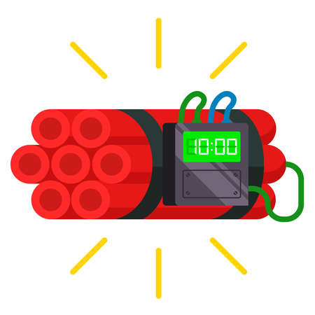 dynamite sticks with a timer attached on it. homemade bomb. flat vector illustration.のイラスト素材