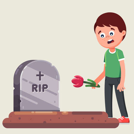 funeral ceremony. farewell to the dead. laying flowers on the grave. flat vector illustrationのイラスト素材