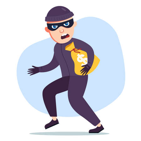 the robber stole a bag of money. the criminal sneaks. flat character vector illustrationのイラスト素材