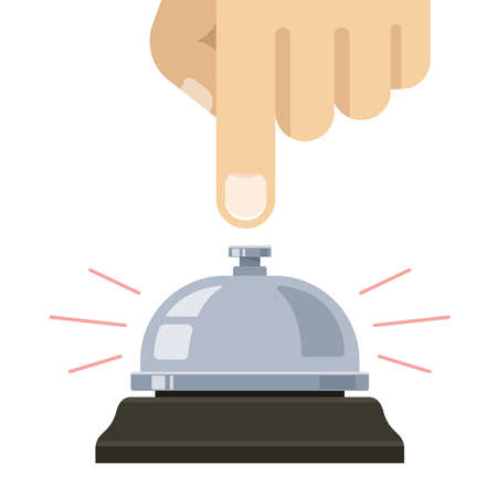table bell. hand presses the bell. call staff. Flat vector illustration.のイラスト素材