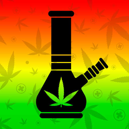 black bong on rasta flag background. Flat vector illustration of medicinal marijuana.のイラスト素材
