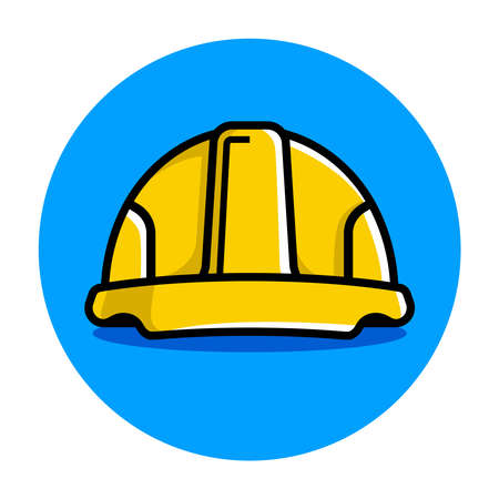 yellow construction helmet. flat vector illustration. blue circleのイラスト素材