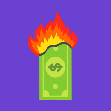 green dollar bill burns. financial crisis. flat vector illustration.のイラスト素材