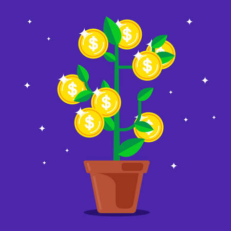 money tree with coins instead of fruits. flat vector illustrationのイラスト素材