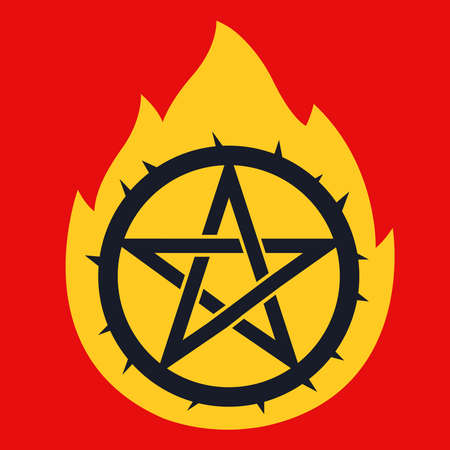 star pictogram with spikes in flame. call the devil. flat vector illustrationのイラスト素材