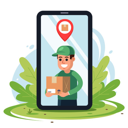 track the parcel in the phone. delivery of goods online. flat vector illustration.のイラスト素材