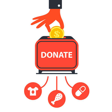 donate money to charitable funds to help people. flat vector illustrationのイラスト素材