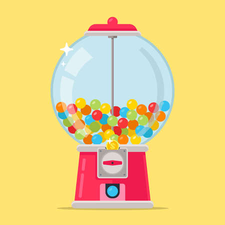 pink candy machine for kids. multi-colored chewing balls. flat vector illustration.のイラスト素材