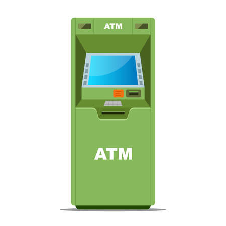 green ATM for withdrawing money on a white background. flat vector illustrationのイラスト素材