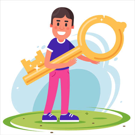 the man received the key to the apartment. rent a house. Flat character vector illustration.のイラスト素材