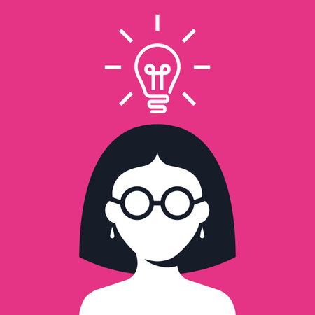 the girl with glasses came up with a brilliant idea. answer to the question. Flat character vector...