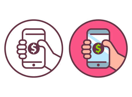 mobile phone icon with dollar coin. flat vector illustration.のイラスト素材