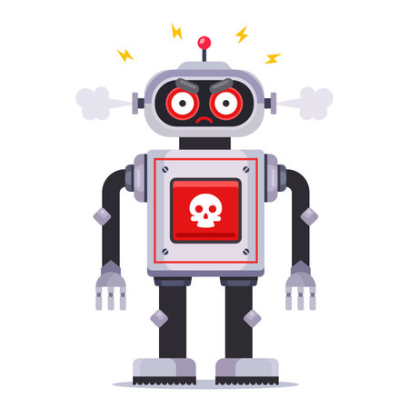 angry killer robot on a white background. Flat character vector illustrationのイラスト素材