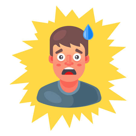 the man got scared and sweat runs down his forehead. emotion of surprise. flat vector illustration.のイラスト素材