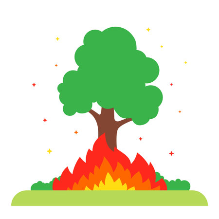 the tree burns in nature. big fire. flat vector illustration.