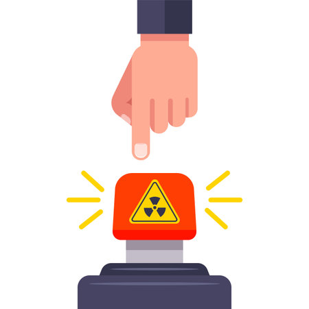 press the red nuclear button. declaration of war. flat vector illustration.のイラスト素材