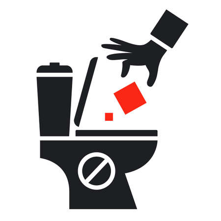 throw household waste into the toilet. flat vector illustration.のイラスト素材