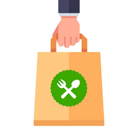 food delivery in a paper bag. flat vector illustration.のイラスト素材