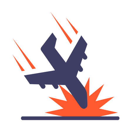 icon of a passenger plane crashing to the ground. flat vector illustration.のイラスト素材