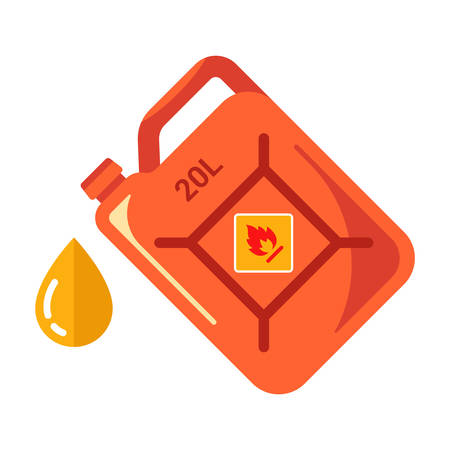 red iron canister with yellow gasoline. flat vector illustration.のイラスト素材