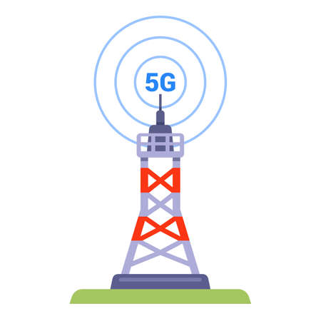 5G tower on a white background. high-speed Internet of a new generation. flat vector illustration.のイラスト素材