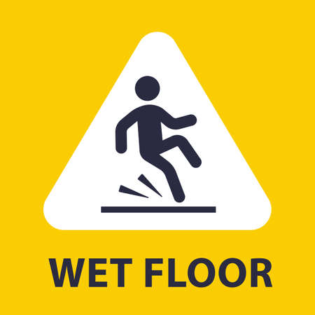 plaque slip on wet floor. the fall of man. flat vector illustration.のイラスト素材