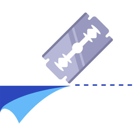 cut the paper in a dotted line with a dangerous blade. flat vector illustration.のイラスト素材