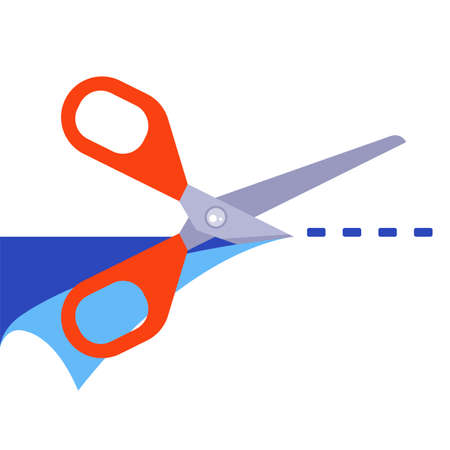 cut color paper with scissors. homemade children at school. flat vector illustration.のイラスト素材