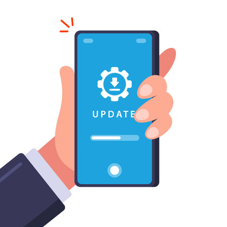 Updating an old phone. Download data for installation. flat vector illustration.