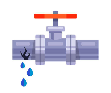 water leakage from an iron pipe on a white background. flat vector illustrationのイラスト素材