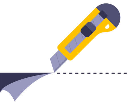 cut the paper with a yellow clerical knife. flat vector illustration.のイラスト素材