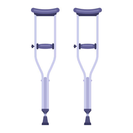 a pair of iron crutches to move a person. Flat vector illustration isolated on white background.のイラスト素材