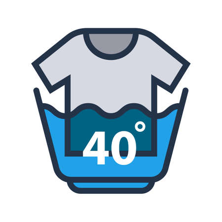 hand wash clothes with a basin at a temperature of 40 degrees. flat vector illustration.のイラスト素材