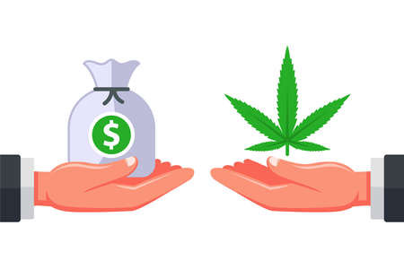 selling marijuana to customers. drug addiction. illegal business of a dealer dealer. flat vector illustration.のイラスト素材