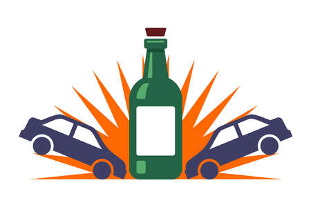 a drunk driver driving an accident on the road. Flat vector illustration isolated on white background.のイラスト素材