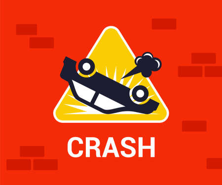 road sign of an inverted car. traffic accident on the road. flat vector illustration.