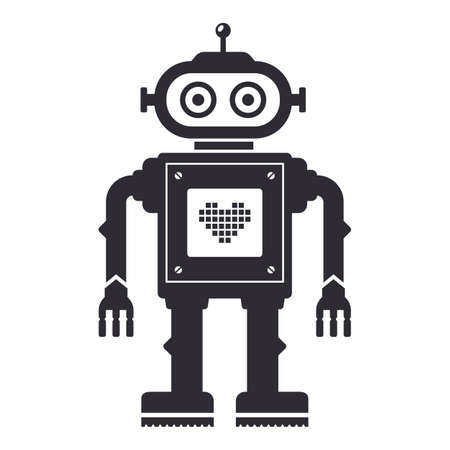 cute robot icon with a pixel heart on a white background. flat vector illustration.のイラスト素材