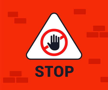 red road sign with stop hand. flat vector illustrationのイラスト素材