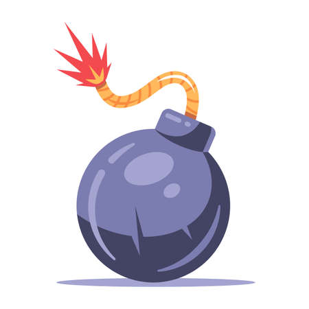 powerful bomb with a burning wick on a white background. flat vector illustration.のイラスト素材