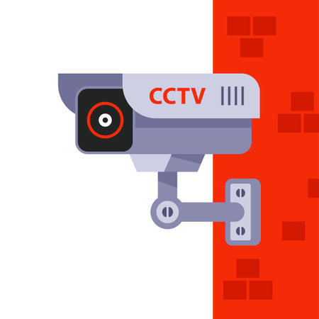 video surveillance on the wall of the building. covert surveillance of people. flat vector...