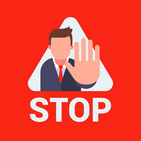 stop sign in a triangle. protected area. restricted area pointer. flat vector illustration.のイラスト素材