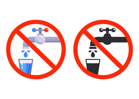 no drinking water sign. tap with a glass. flat vector illustration.のイラスト素材