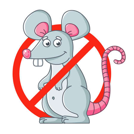 round sign of getting rid of rodents. destroy mice. flat vector character illustration.のイラスト素材