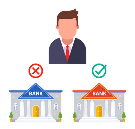 the client chooses a bank with more favorable conditions. flat vector illustration.のイラスト素材
