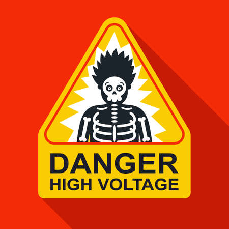 triangular label man electric shock. carefully high voltage. flat vector illustration.のイラスト素材